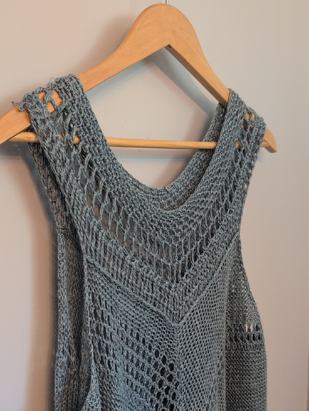 Free People Knit Openwork Sleeveless Tunic in Dusty Blue